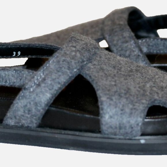 $450 39 9 Women's LUXURY ENFOLD Gray JAPAN wool LEATHER sandals flats shoes mint - Picture 10 of 13